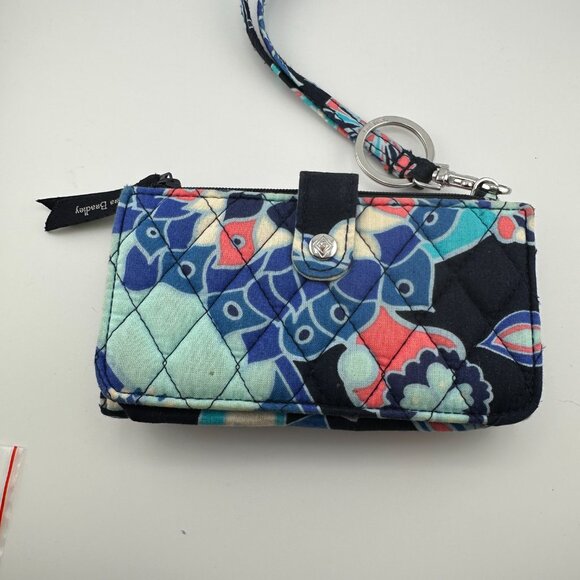 Vera Bradley Quilted Floral Tri-fold Mini Wallet Lanyard Keyring Signed - Picture 2 of 15